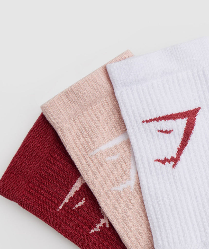 Gymshark Crew Socks 3pk White/Pink/Red Gymshark
