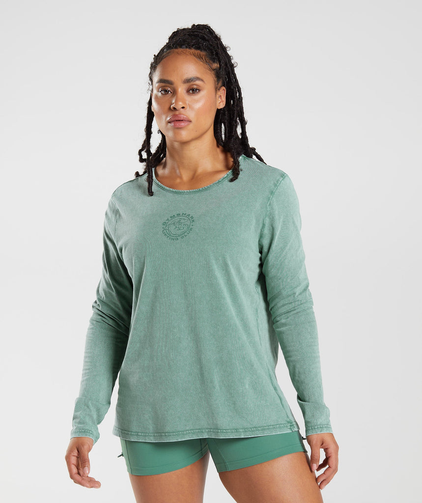 Gymshark Legacy Washed Long Sleeve Top - Hoya Green 1